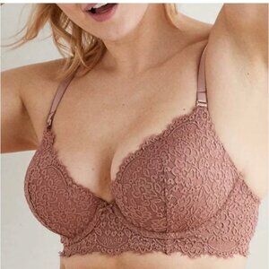 Aerie Lightly Lined Bralette Bra mauve lace 36B romantic soft cozy loungewear